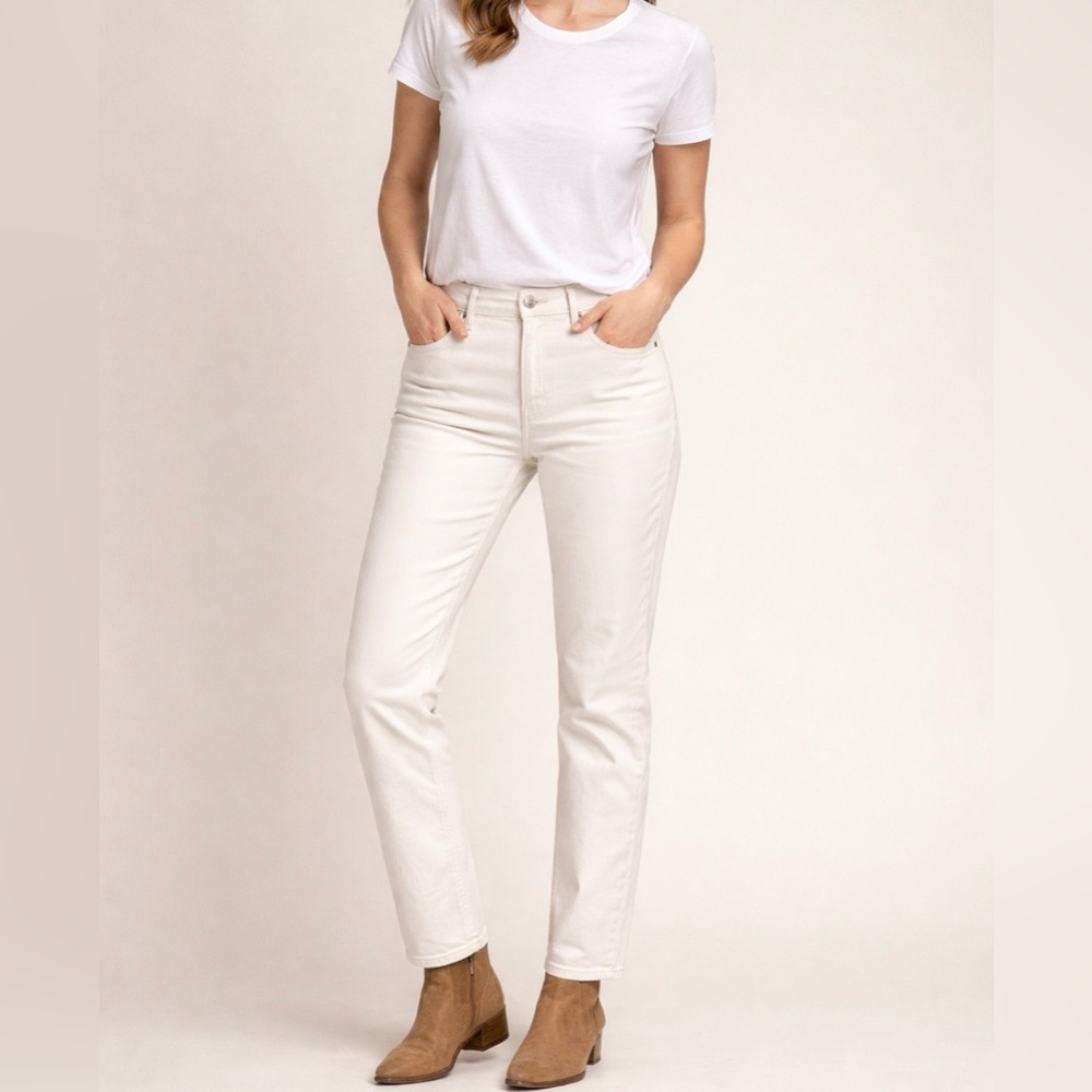 Everlane High Rise Straight Leg White Denim Jeans 27 Crop Minimalist